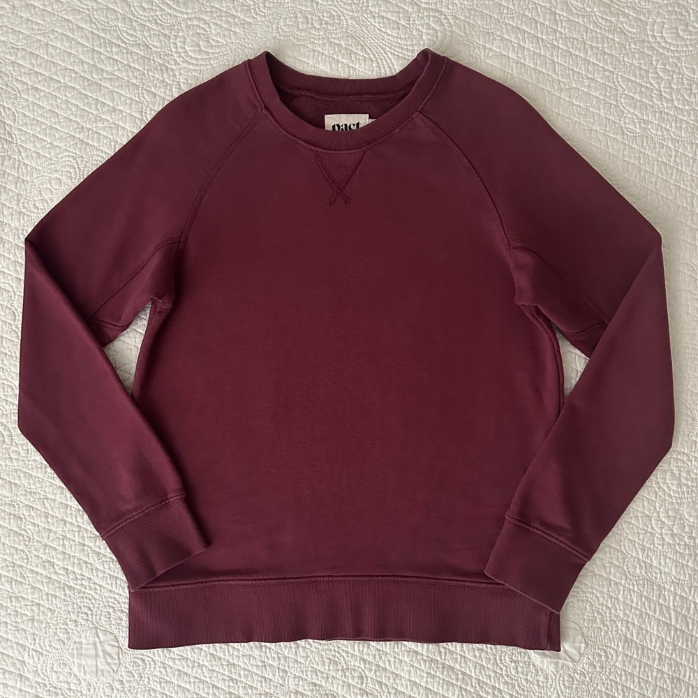 Pact Women’s Cabernet Maroon Essential Crewneck Sweatshirt Organic Cotton Small - Picture 2 of 10